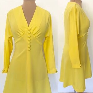 Vintage 60s Mod Mini Dress Set *Medium* Yellow Long Sleeve Knit Dress & Purse